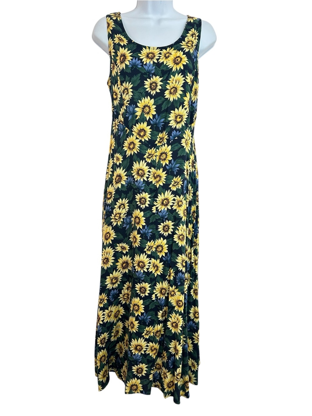 90s Vintage Sunflower Print Sleeveless Maxi Dress Size M Grunge Boho - Picture 1 of 11